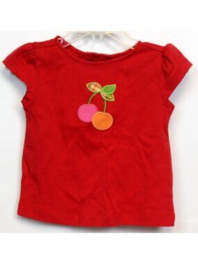 2008 Gymboree Cherry Baby Tee T-Shirt sz 12-18m Red Fruit Cutout Back Bow Puff